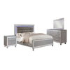 Euri 4 Pc California King Size Bedroom Set, LED Trim, Tufted, Silver