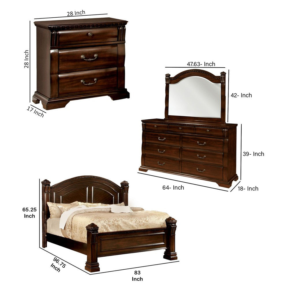 Koi 4 Piece King Bedroom Set Intricate Trim Post Cherry Brown Wood