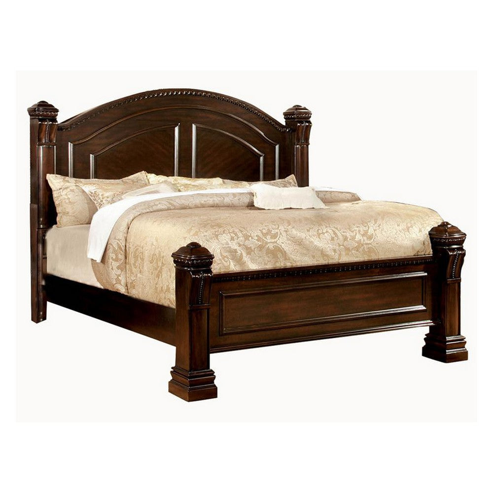 Koi 4 Piece California King Bedroom Set Intricate Trim Post Cherry Brown Wood