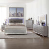 Ishin 4 Piece King Bedroom Set, LED and Mirror Trim, Textured Details, Silver