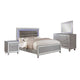 Ishin 4 Piece King Bedroom Set LED and Mirror Trim Textured Details Silver BM332667