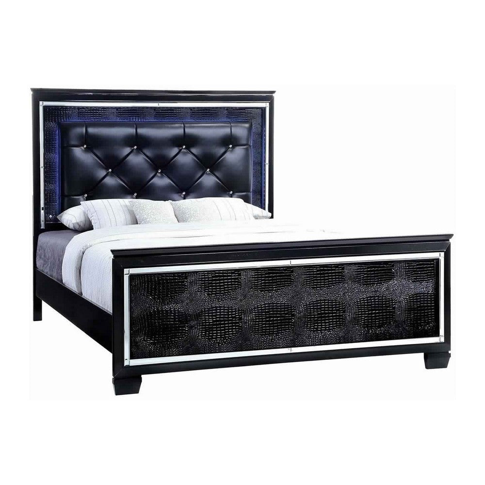 Kae 4 Pc California King Bedroom Set LED and Mirror Trim Textured Black