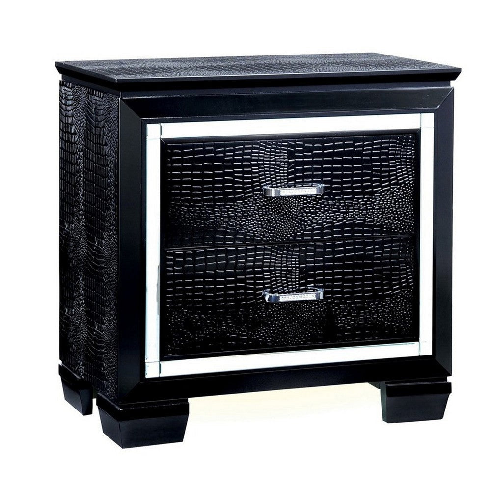 Kae 4 Pc California King Bedroom Set LED and Mirror Trim Textured Black
