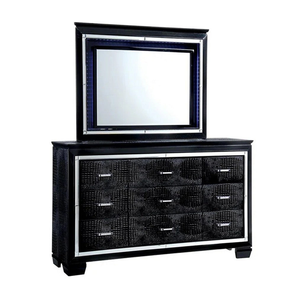 Kae 4 Pc California King Bedroom Set LED and Mirror Trim Textured Black