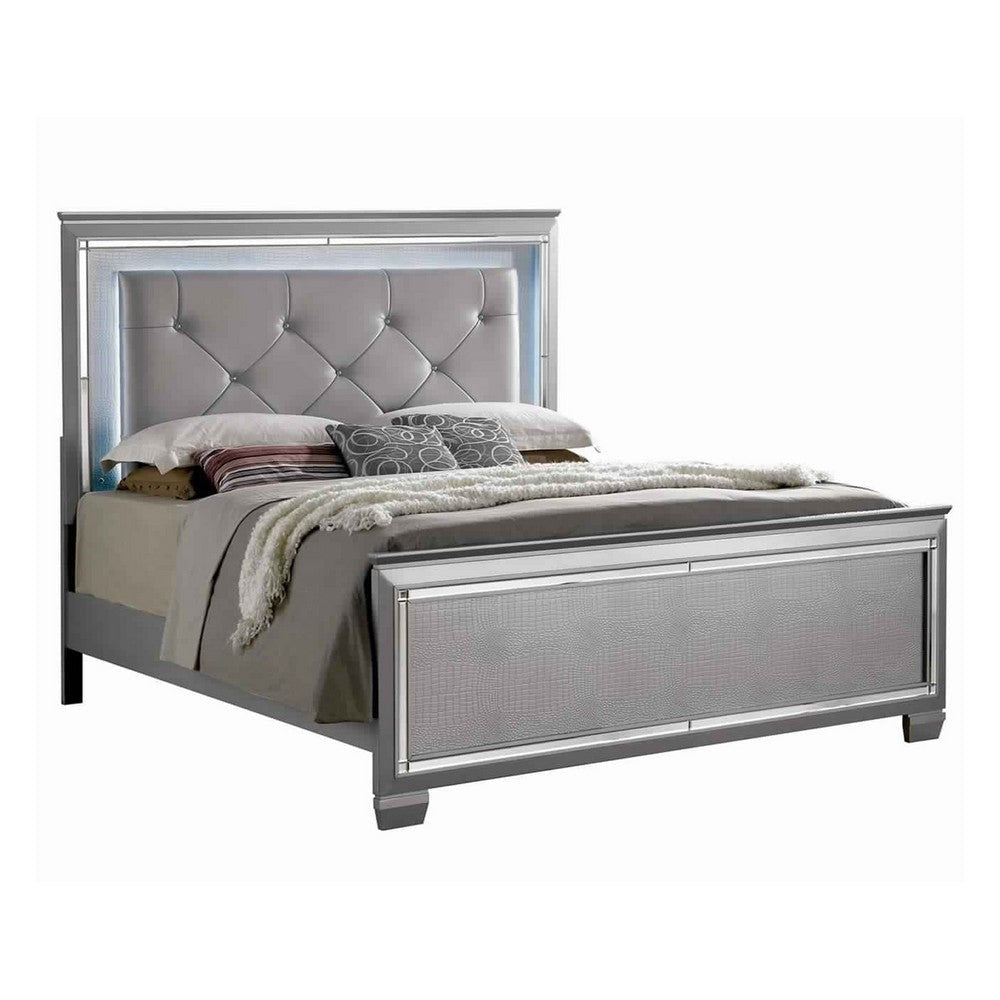 Kae 4 Pc California King Bedroom Set LED and Mirror Trim Champagne Silver BM332670