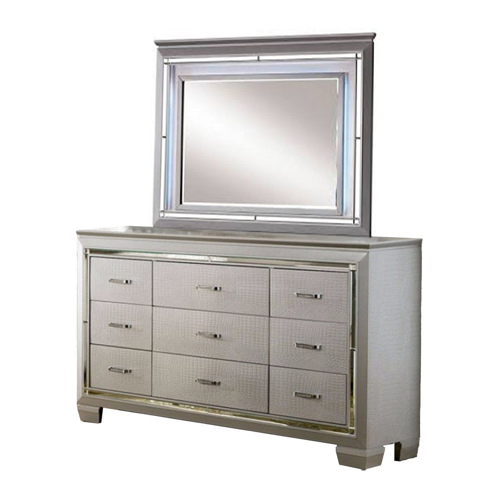 Kae 4 Pc California King Bedroom Set LED and Mirror Trim Champagne Silver BM332670
