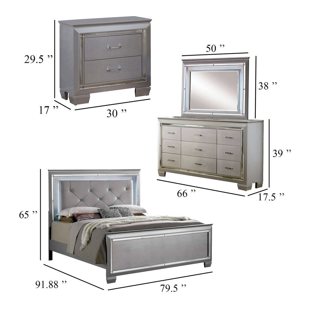Kae 4 Pc California King Bedroom Set LED and Mirror Trim Champagne Silver BM332670
