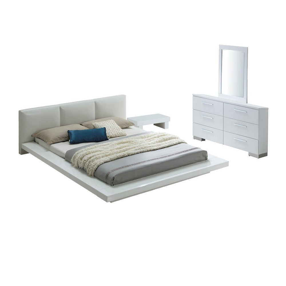 Rishi 4 Pc King Size Bedroom Set Low Profile Leatherette Padding White