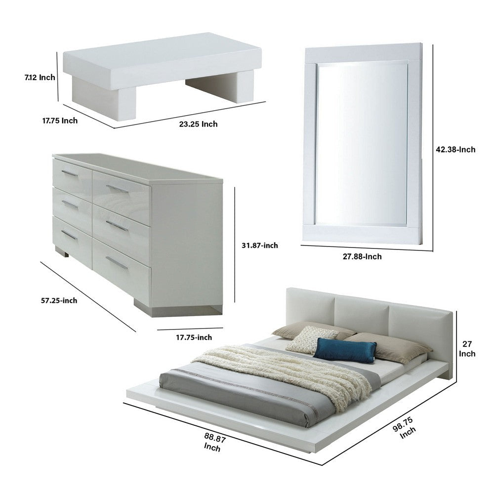 Rishi 4 Pc California King Bedroom Set Low Profile Leatherette White BM332673