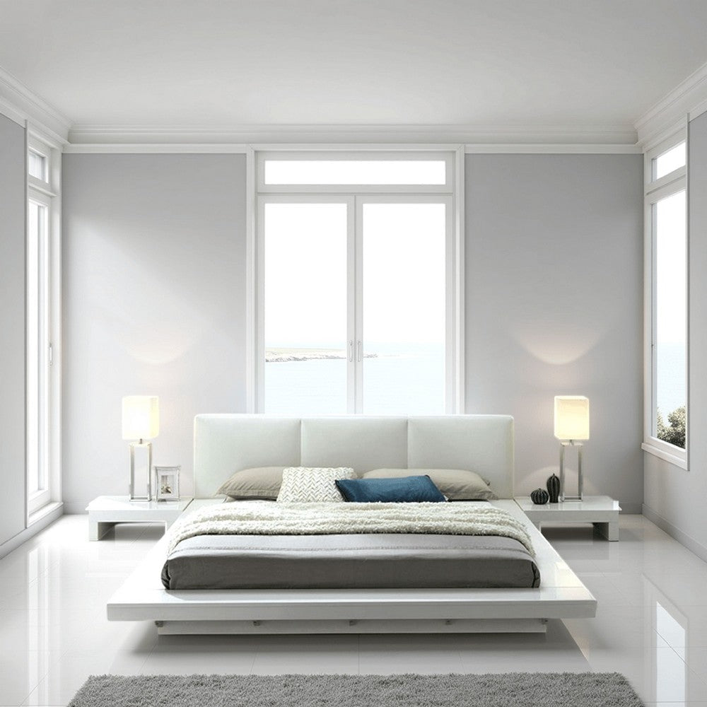 Rishi 4 Pc California King Bedroom Set, Low Profile, Leatherette, White