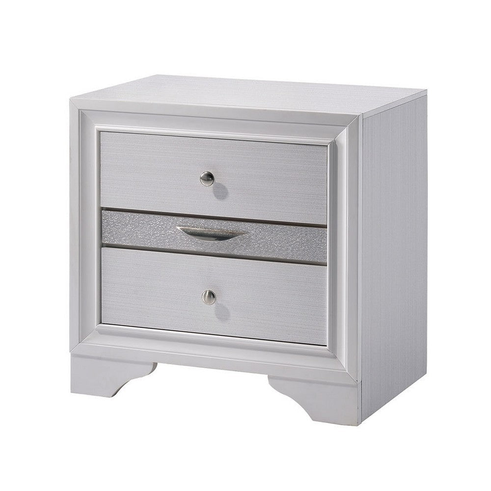 Crissi 4 Pc King Bedroom Set Panel Design Silver Accents White BM332674
