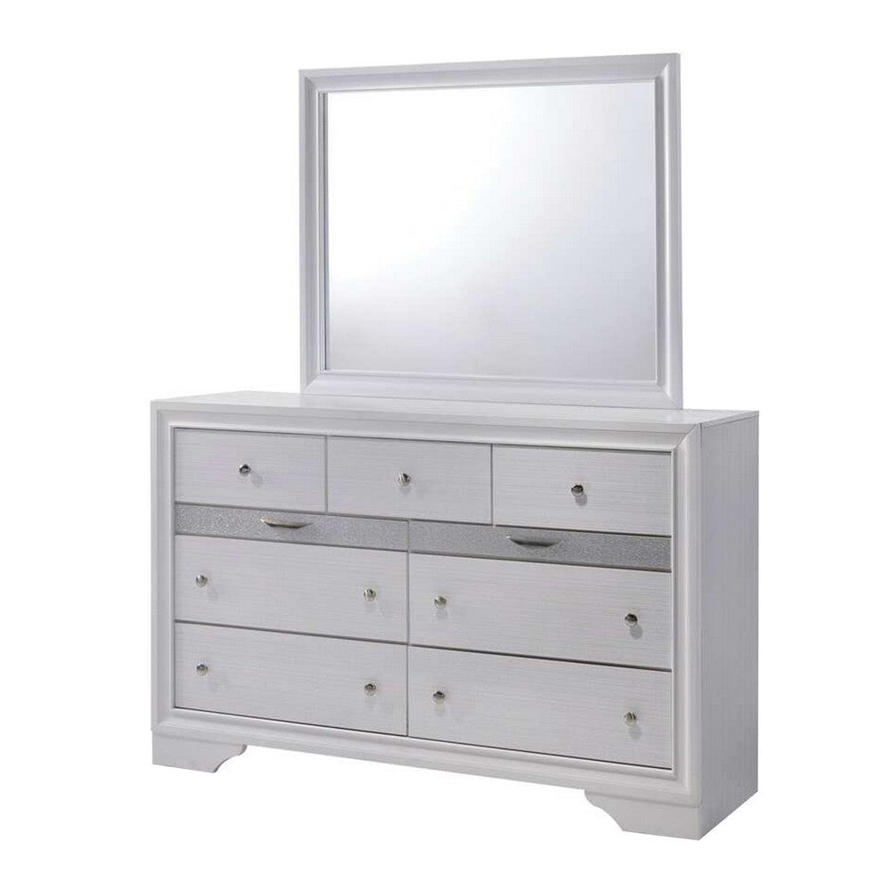 Crissi 4 Pc King Bedroom Set Panel Design Silver Accents White BM332674