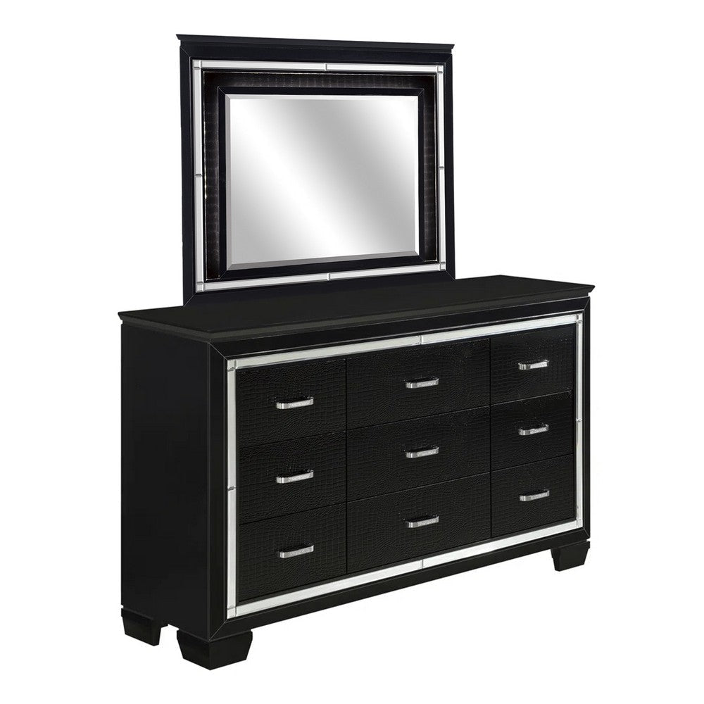 Alen 4 Pc Queen Size Bedroom Set Button Tufting Mirror Trim Black BM332677