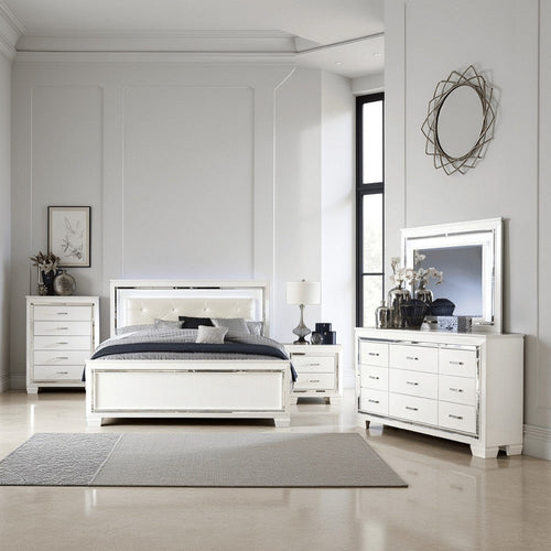 Alen 3 Pc Full Size Bedroom Set, Button Tufting, Mirror Trim, Black