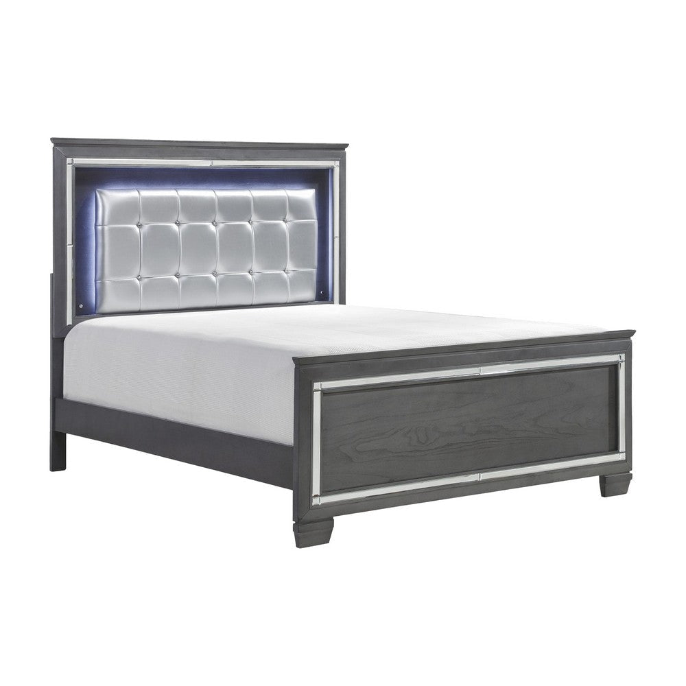 Alen 4 Pc Queen Size Bedroom Set Button Tufting Mirror Trim Gray BM332680