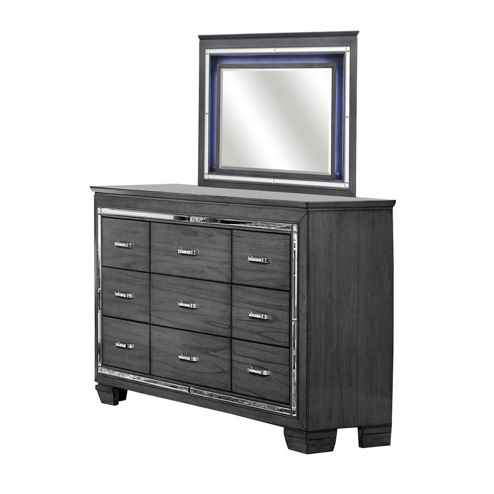 Alen 4 Pc Queen Size Bedroom Set Button Tufting Mirror Trim Gray BM332680