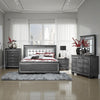 Alen 4 Pc Queen Size Bedroom Set, Button Tufting, Mirror Trim, Gray
