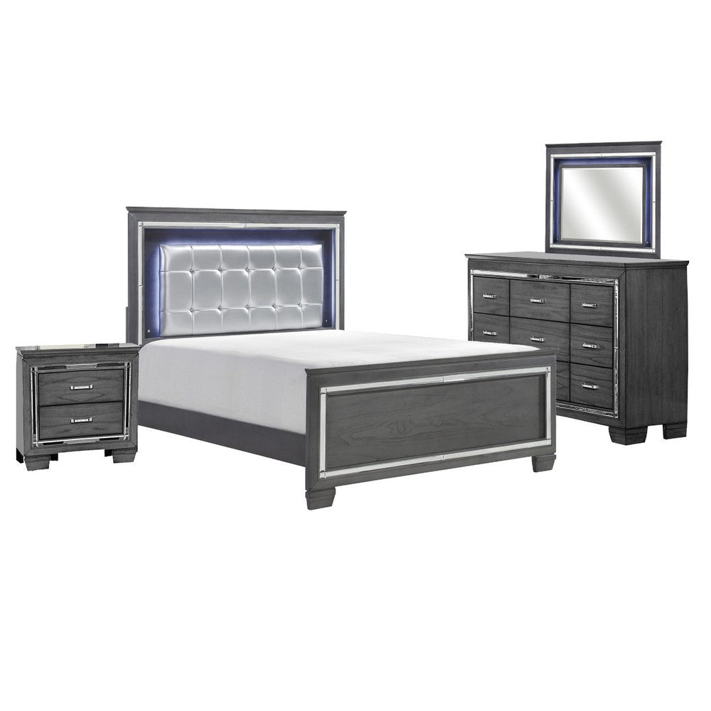 Alen 4 Pc Queen Size Bedroom Set Button Tufting Mirror Trim Gray BM332680