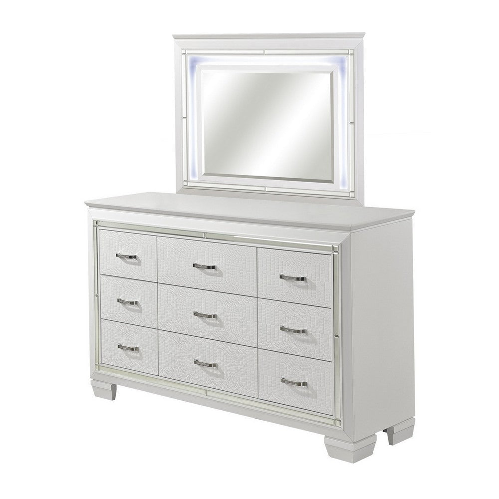 Alen 4 Pc California King Bedroom Set Button Tufting Mirror Trim White