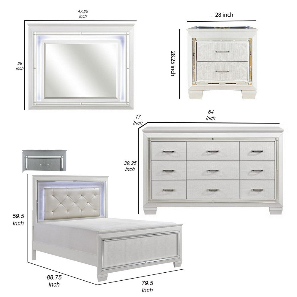 Alen 4 Pc California King Bedroom Set Button Tufting Mirror Trim White