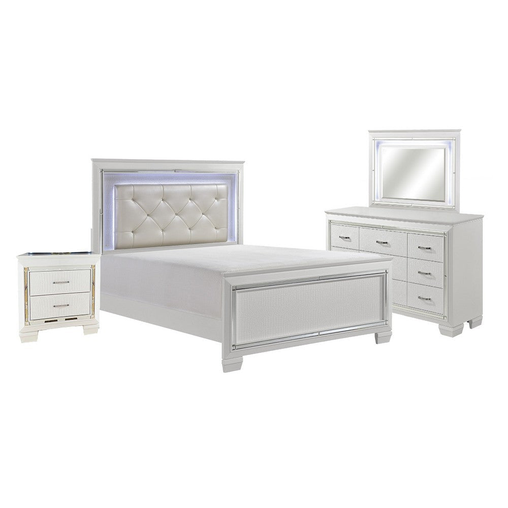 Alen 4 Pc California King Bedroom Set Button Tufting Mirror Trim White