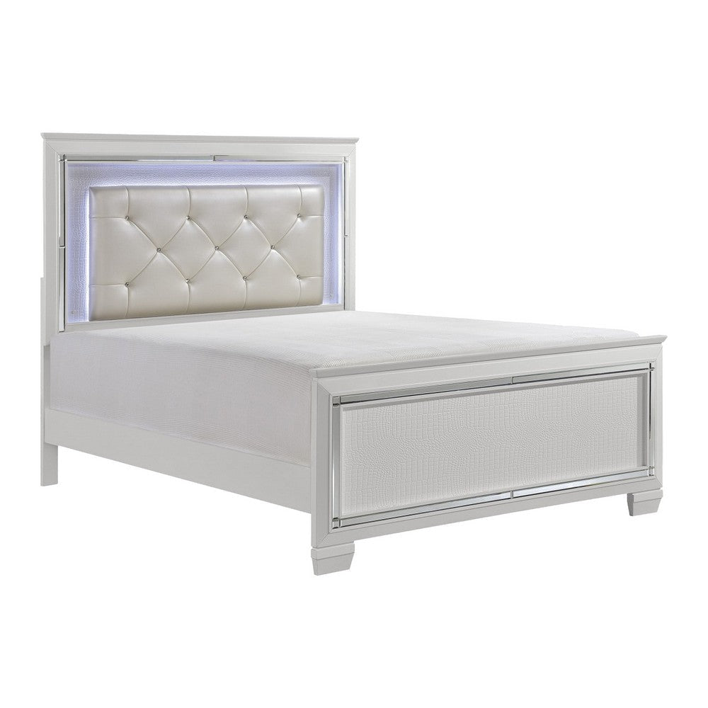 Alen 4 Pc Queen Size Bedroom Set Button Tufting Mirror Trim White