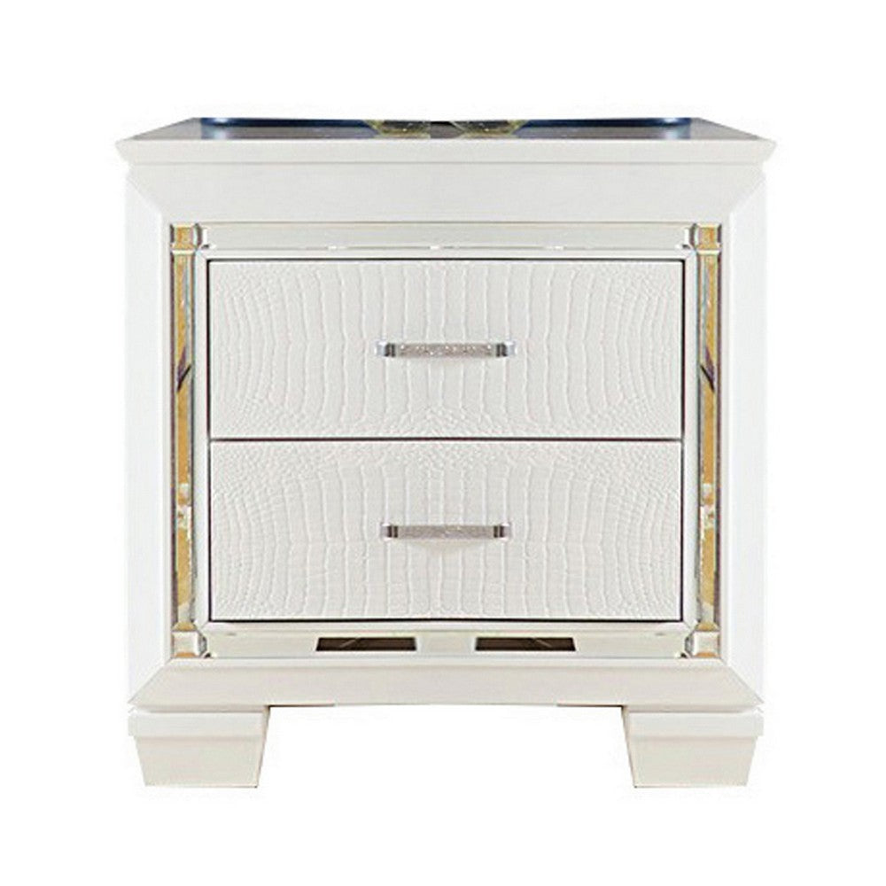 Alen 4 Pc Queen Size Bedroom Set Button Tufting Mirror Trim White