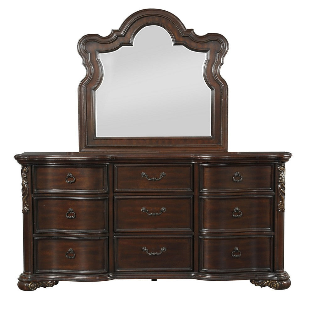 Rise 4 Piece Queen Bedroom Set Arched Wing Design Leatherette Padding Brown BM332683