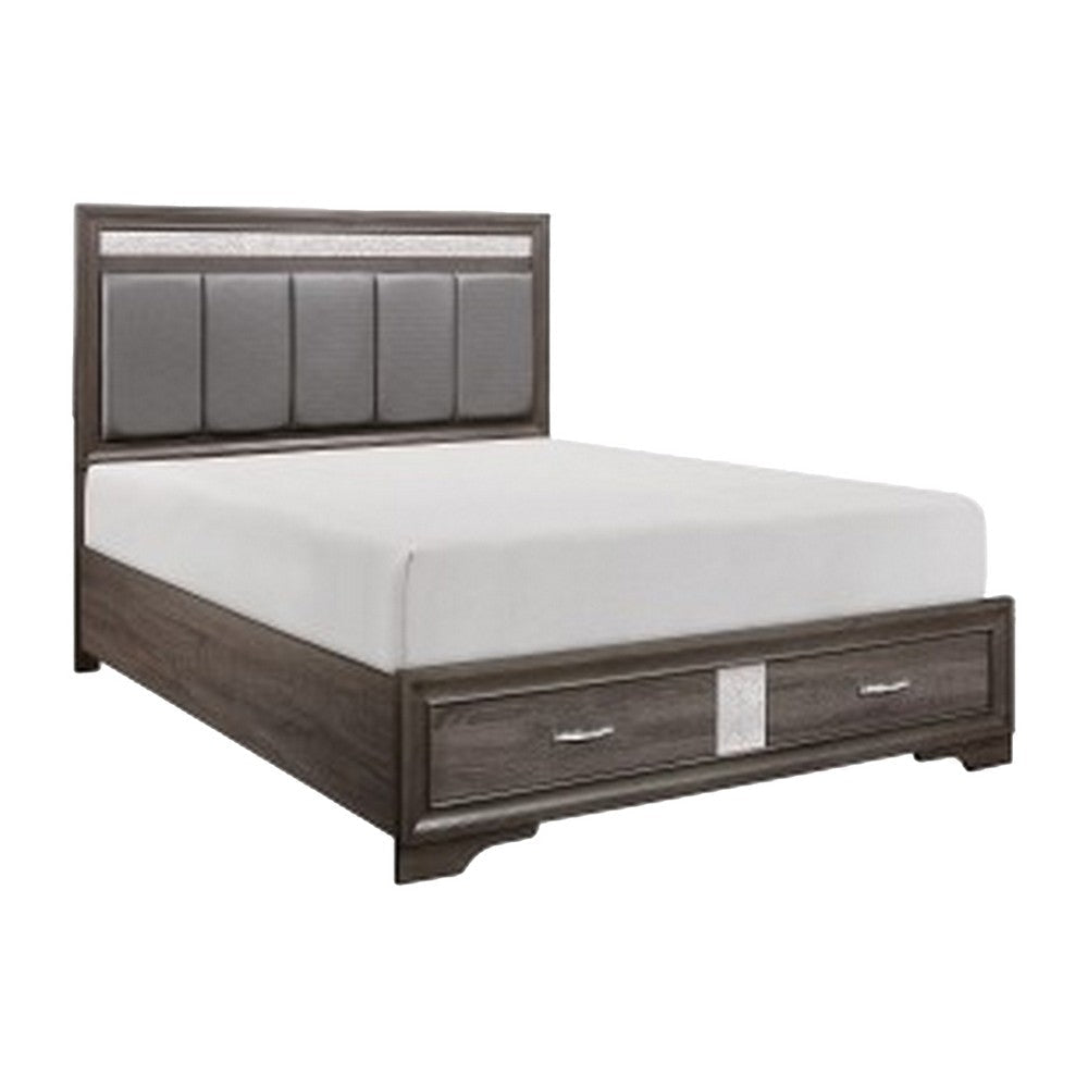 Lucy 4 Pc Queen Bedroom Set Faux Leather Channel Tufted Silver Accents Gray