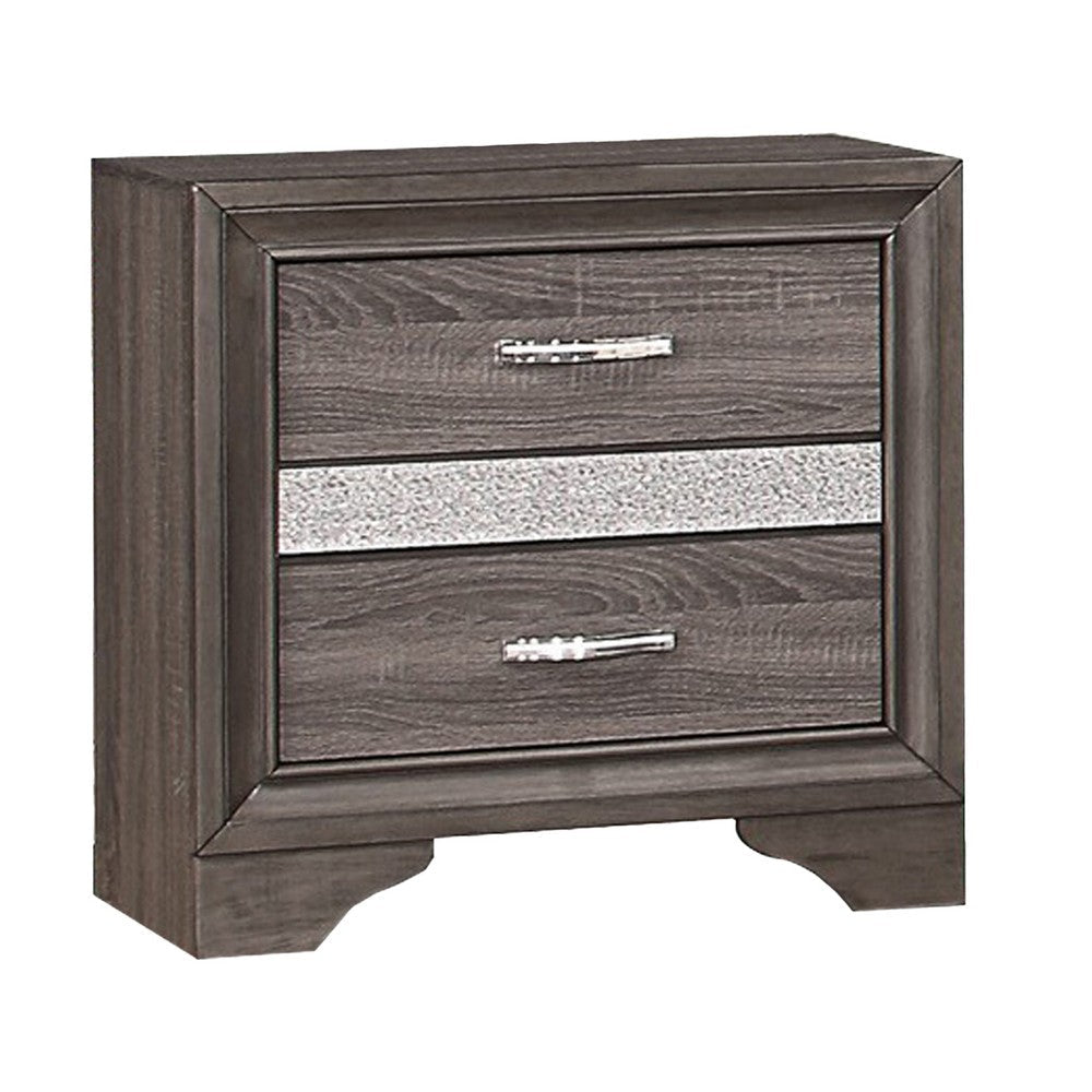 Lucy 4 Pc Queen Bedroom Set Faux Leather Channel Tufted Silver Accents Gray