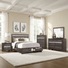 Lucy 4 Pc Queen Bedroom Set Faux Leather Channel Tufted Silver Accents Gray