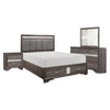 Lucy 4 Pc Queen Bedroom Set, Faux Leather Channel Tufted, Silver Accents, Gray