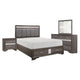 Lucy 4 Pc Queen Bedroom Set, Faux Leather Channel Tufted, Silver Accents, Gray