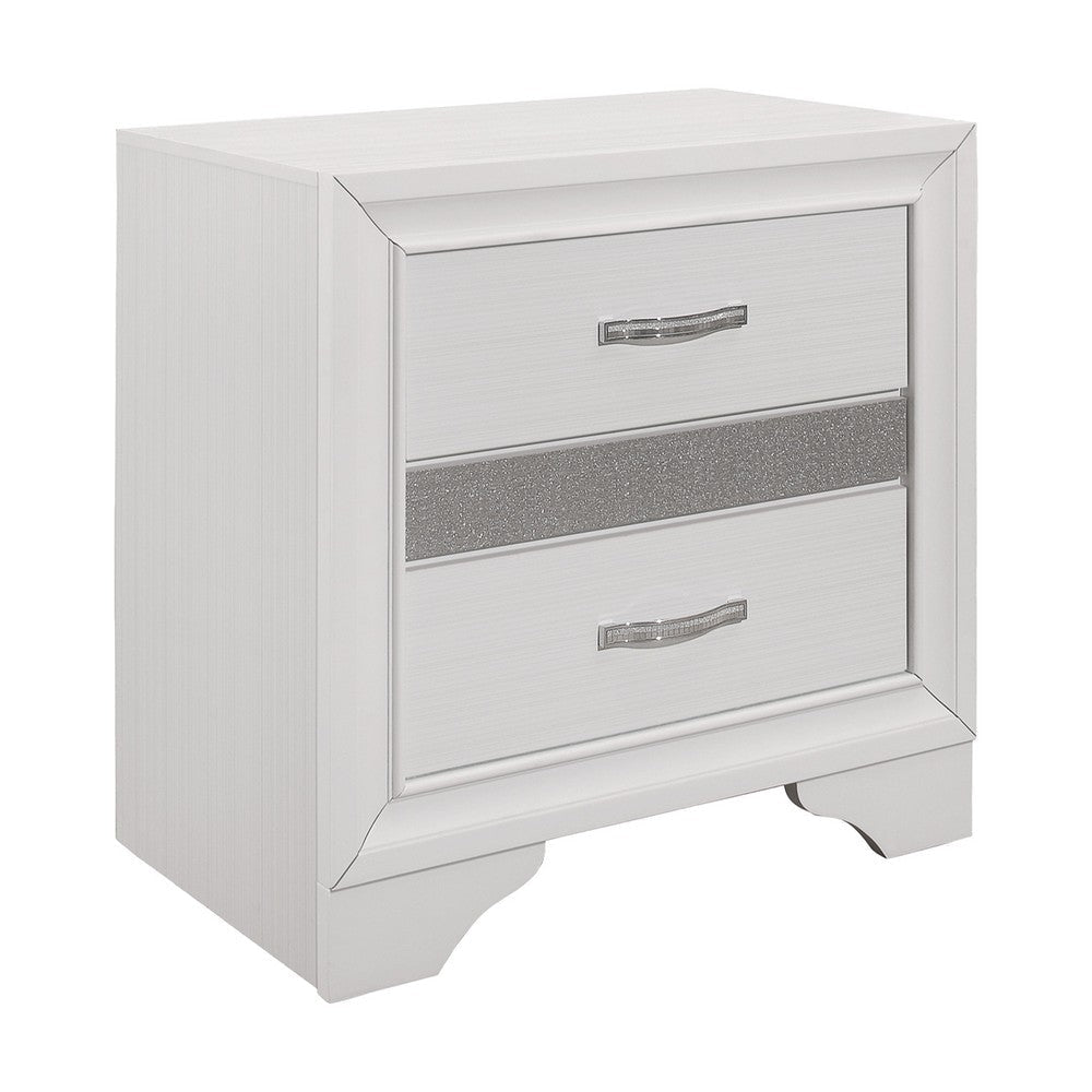 Lucy 4 Pc Queen Bedroom Set Faux Leather Channel Tufted Silver Accents White