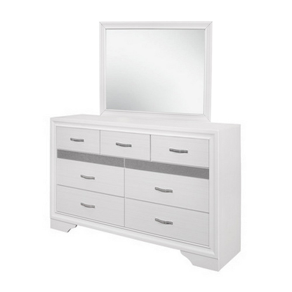 Lucy 4 Pc Queen Bedroom Set Faux Leather Channel Tufted Silver Accents White