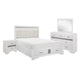 Lucy 4 Pc Queen Bedroom Set Faux Leather Channel Tufted Silver Accents White