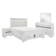 Lucy 4 Pc Queen Bedroom Set, Faux Leather Channel Tufted, Silver Accents, White