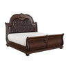Caitlin Four Pc Queen Bedroom Set Tufted Faux Leather Headboard Marble Tops Brown