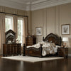 Lumi Four Pc Queen Bedroom Set, Gold Scrollwork, Acanthus Leaf Carving, Cherry Brown
