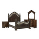 Lumi Four Pc Queen Bedroom Set Gold Scrollwork Acanthus Leaf Carving Cherry Brown BM332691