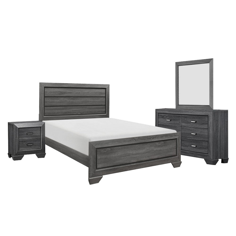 Sia 4 Pc Queen Size Bedroom Set, Panel Design, Gray Faux Wood Veneer