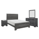 Sia 4 Pc Queen Size Bedroom Set, Panel Design, Gray Faux Wood Veneer