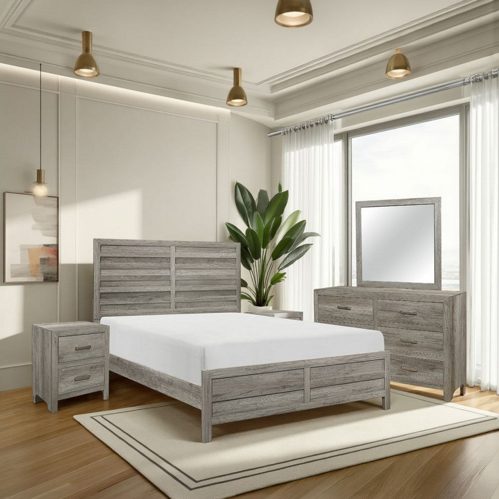 Kade 4 Pc Queen Size Bedroom Set, Slatted Panel Design, Weathered Gray Finish