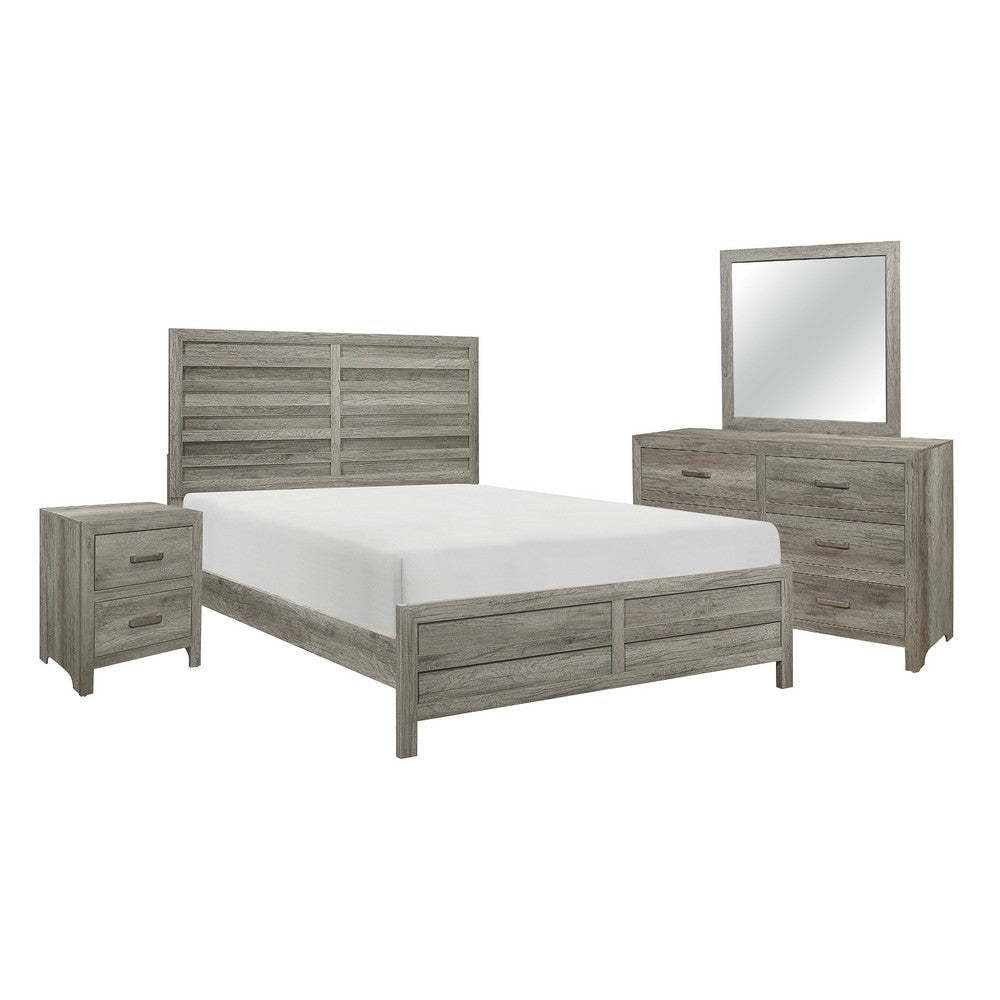 Kade 4 Pc Queen Size Bedroom Set, Slatted Panel Design, Weathered Gray Finish