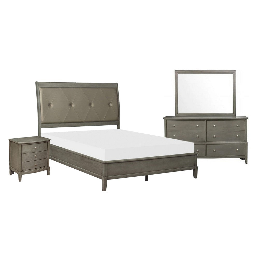 Beli 4 Pc Queen Size Bedroom Set, Button Tufted Headboard, Gray 