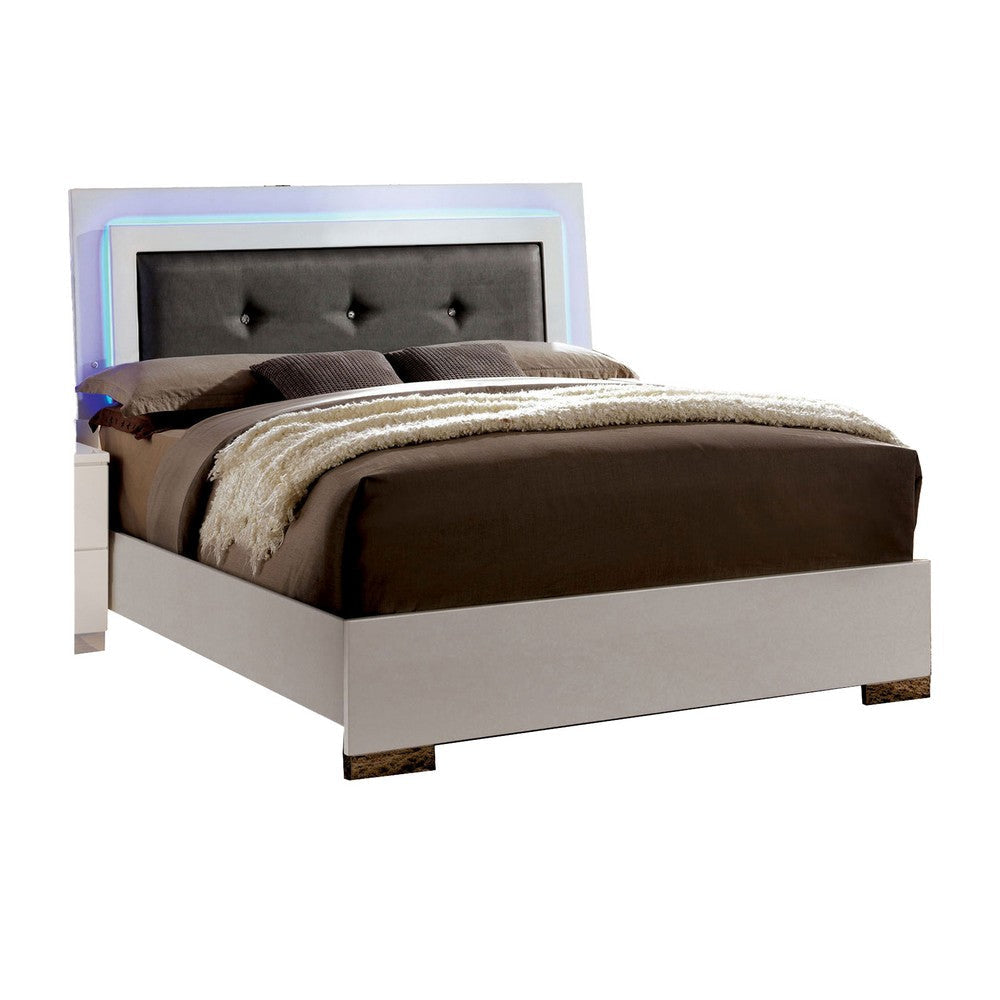 Luna 3 Pc Full Size Bedroom Set LED Tufted Headboard and Glossy White BM332719