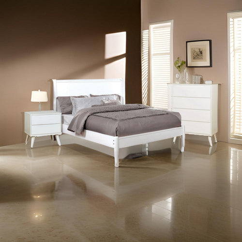 Bekor 3 Pc Full Size Bedroom Set, Mid-Century Modern Style, White Finish