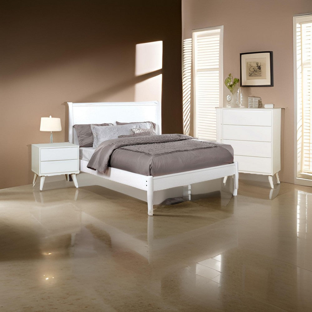 Bekor 3 Pc Full Size Bedroom Set, Mid-Century Modern Style, White Finish