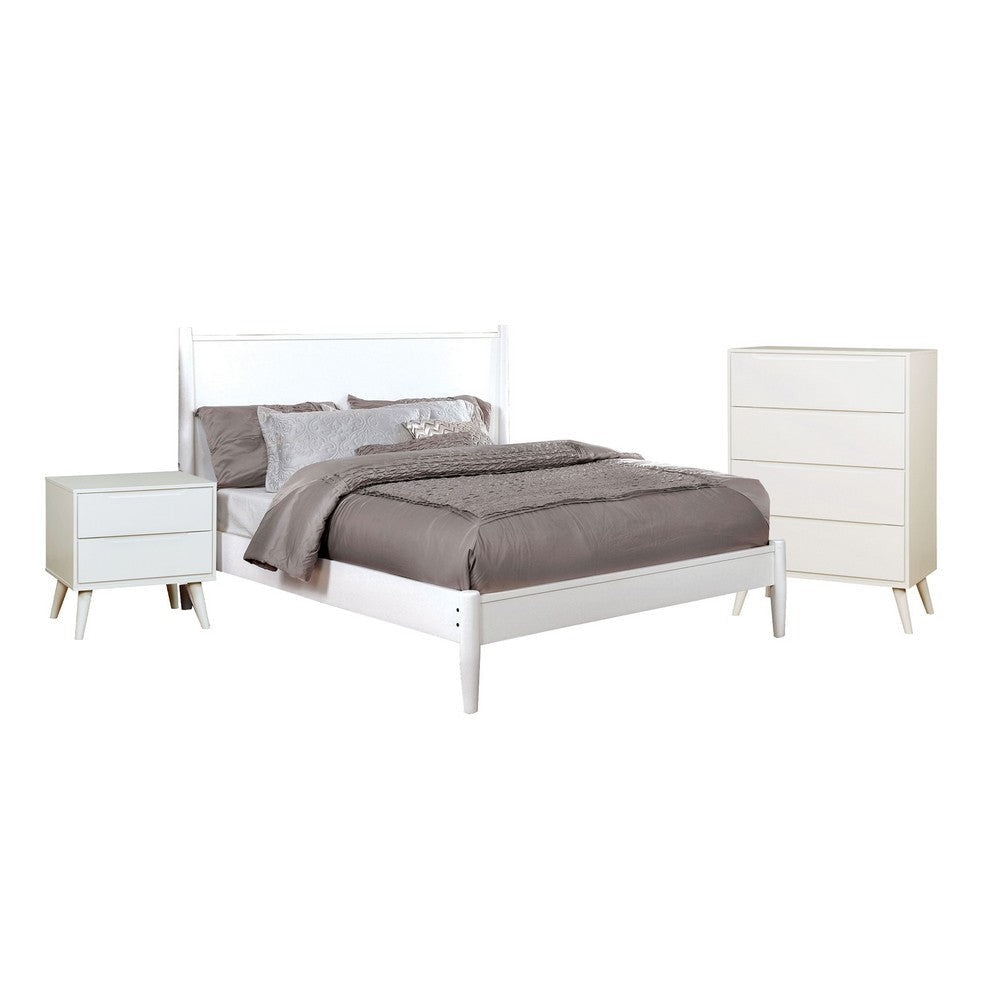 Bekor 3 Pc Full Size Bedroom Set, Mid-Century Modern Style, White Finish