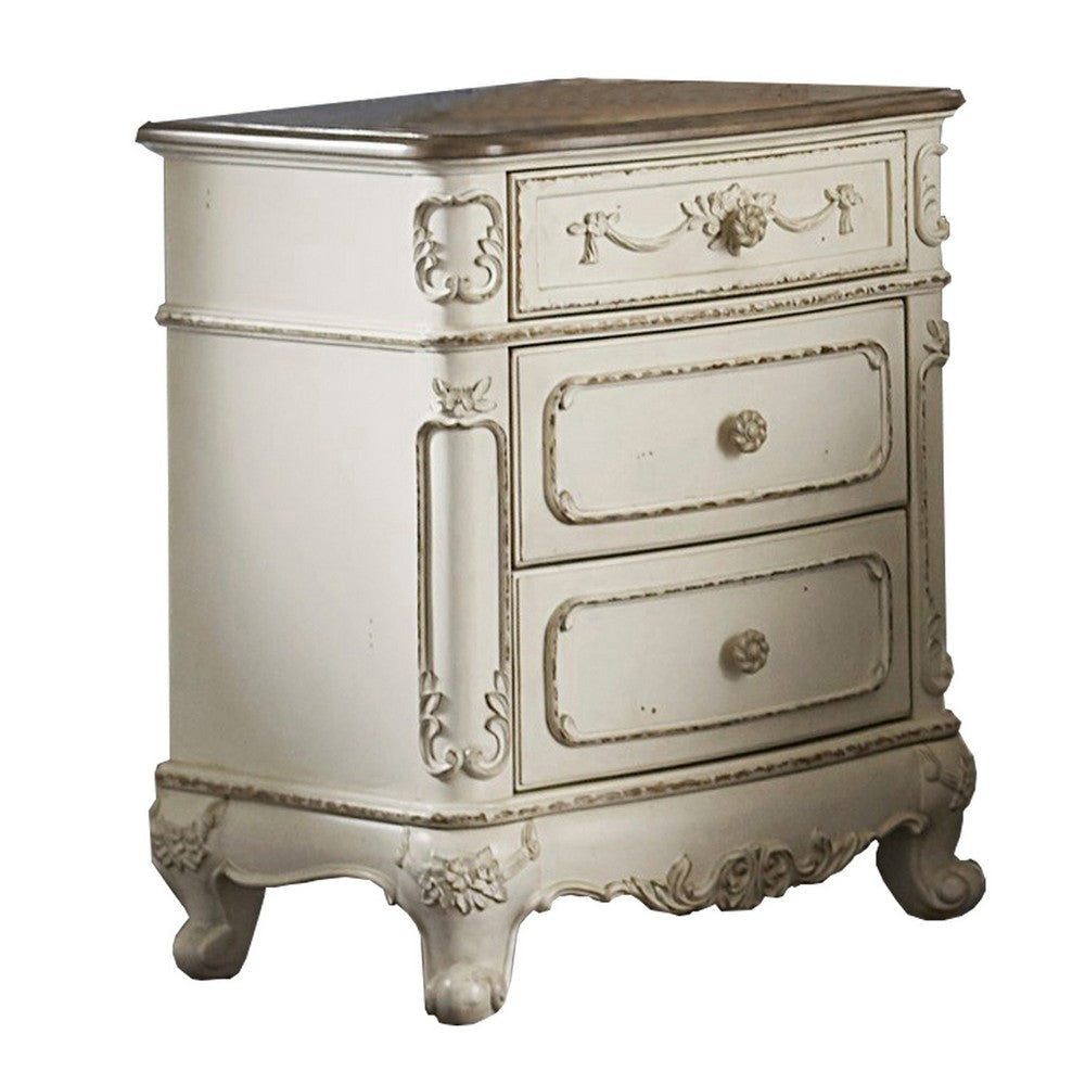 Prin 3 Pc Full Size Bedroom Set Ornate Carvings Antique White Traditional BM332729